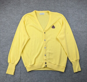 Vintage Izod Cardigan Mens Large Yellow Preppy Crest Timeless Retro Acrylic USA